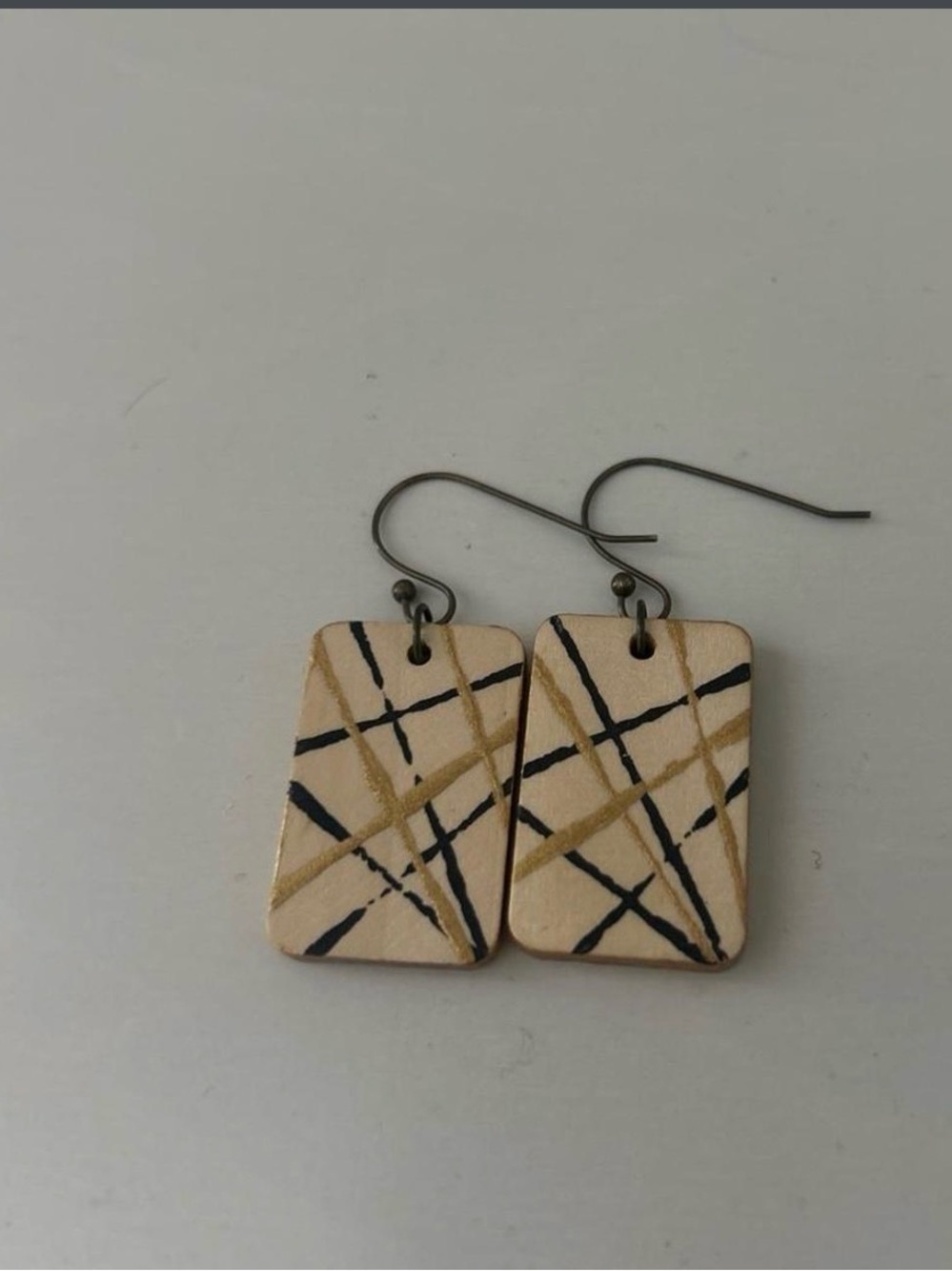 Cream and Black Geometric Rectangle Earrings
